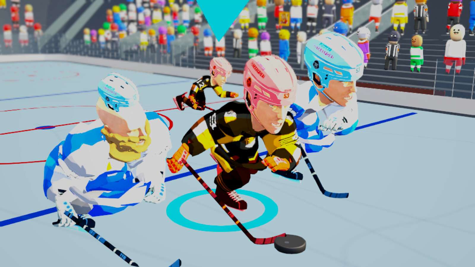 Beer League Hockey gameplay showing a rush with the puck.