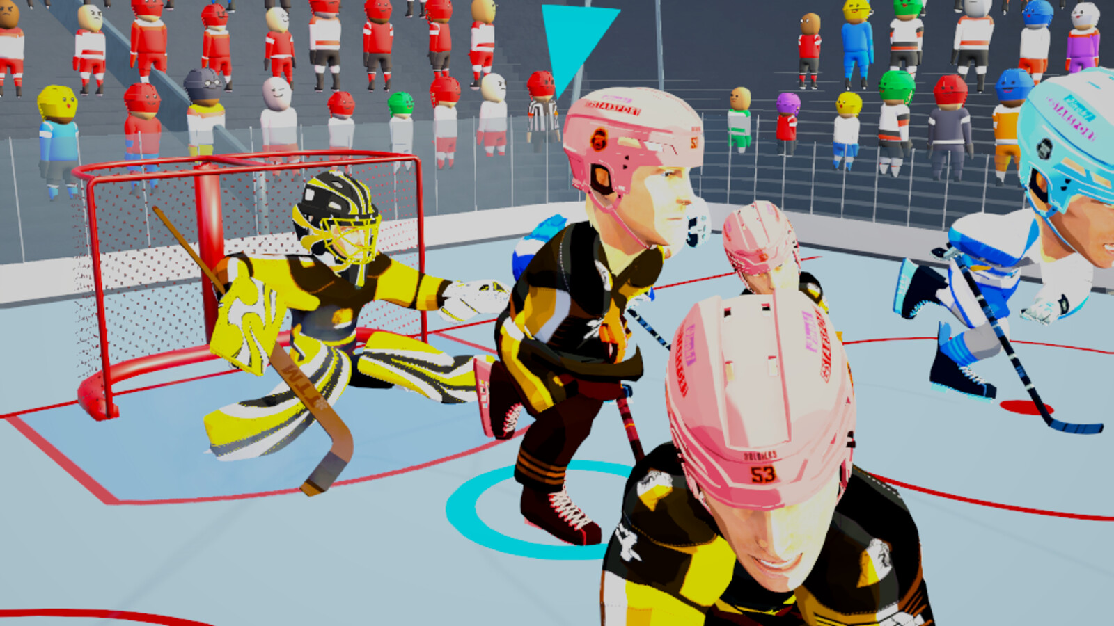 Beer League Hockey gameplay near the goal.